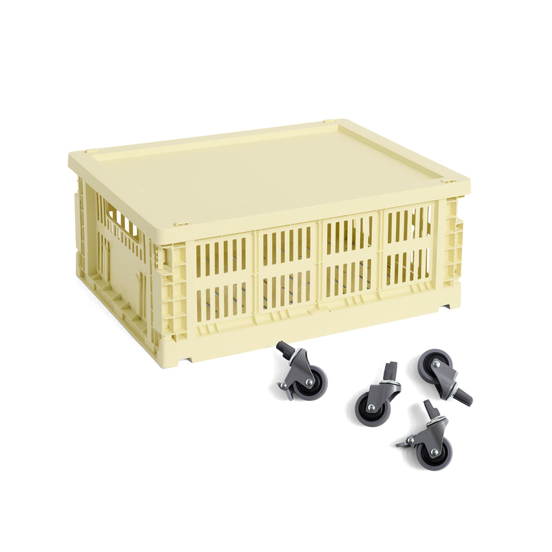 HAY - Colour Crate Korb M mit Deckel und Rollen | hellgelb