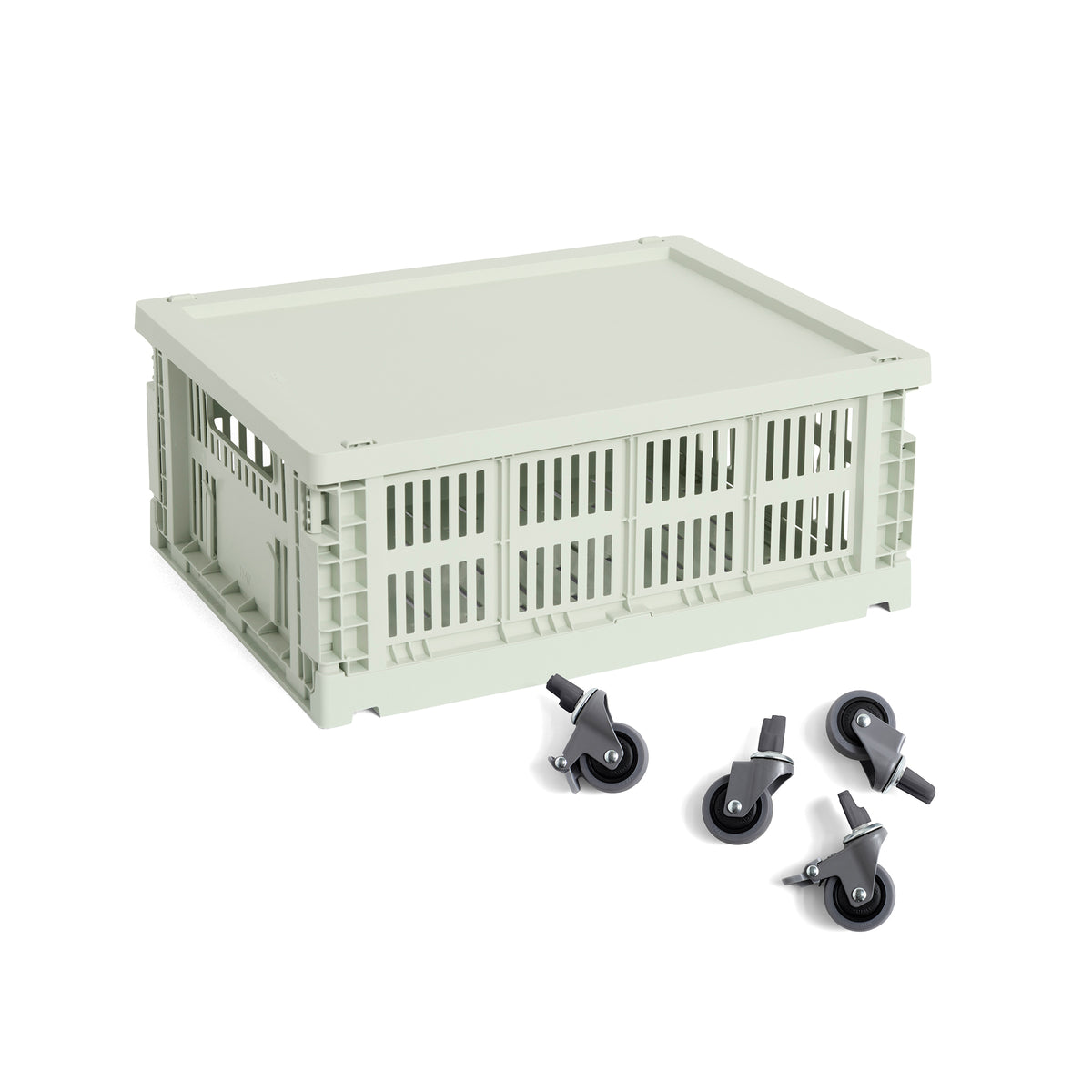 HAY - Colour Crate Korb M mit Deckel und Rollen | mint