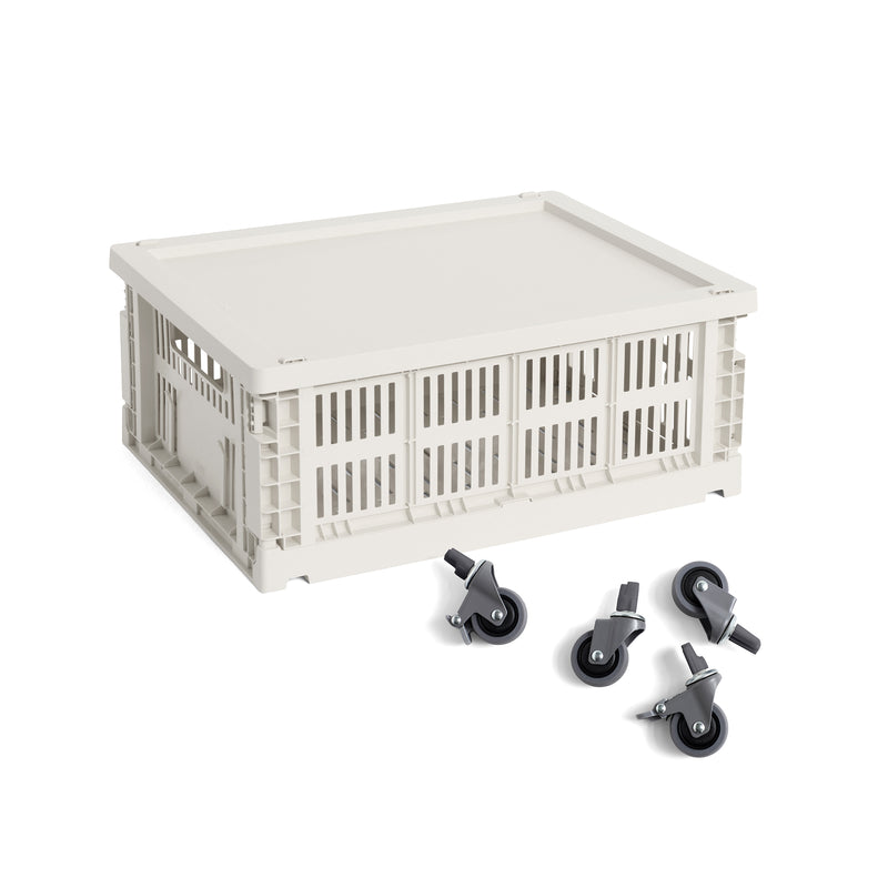 HAY - Colour Crate Korb M mit Deckel und Rollen | off white